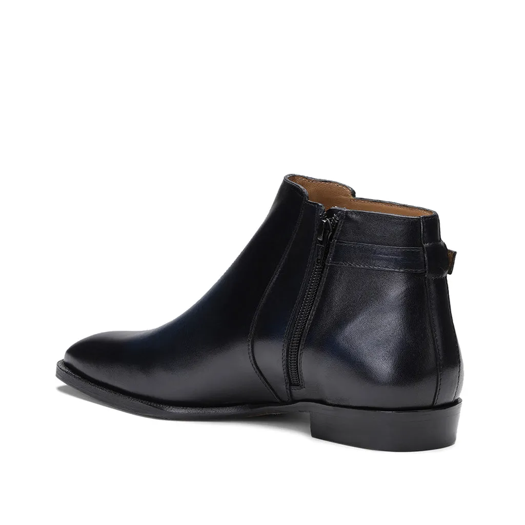 Saint Italiano Dark Blue Two Color Toned Leather Ankle Boots