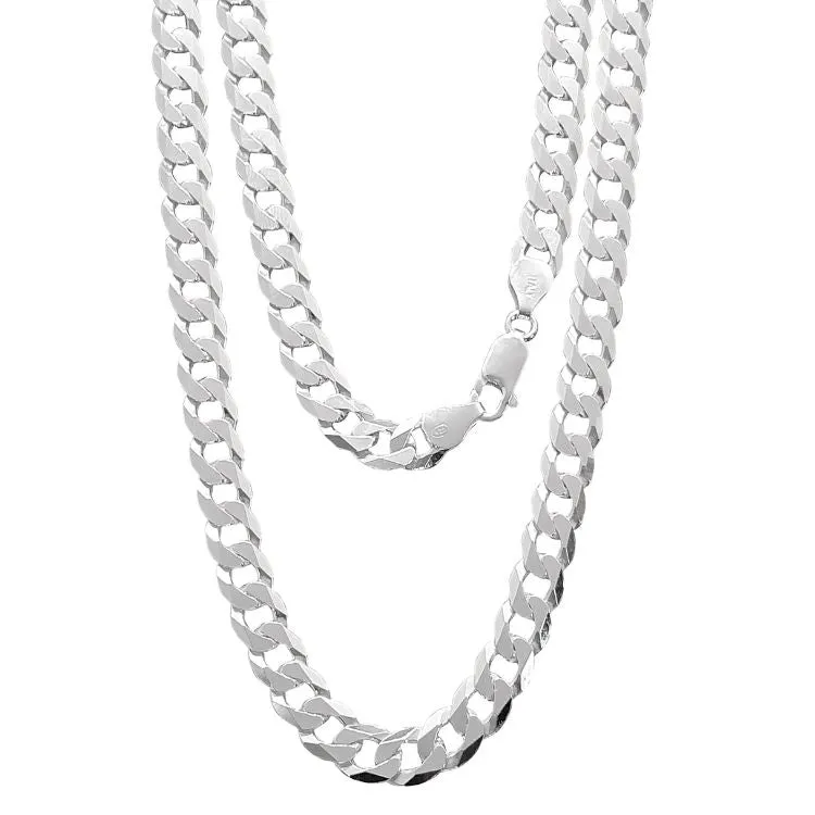 Solid 925 Sterling Silver 8mm Curb Chain For Men