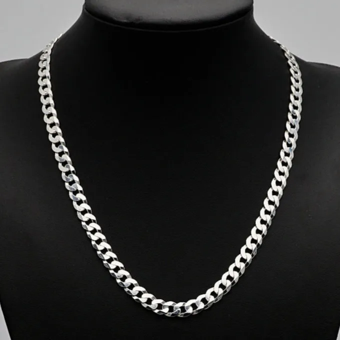 Solid 925 Sterling Silver 8mm Curb Chain For Men