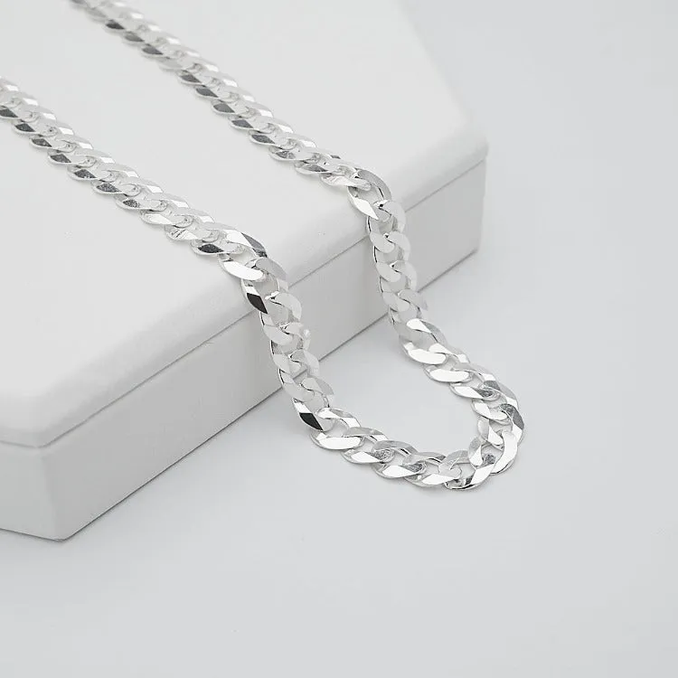 Solid 925 Sterling Silver 8mm Curb Chain For Men