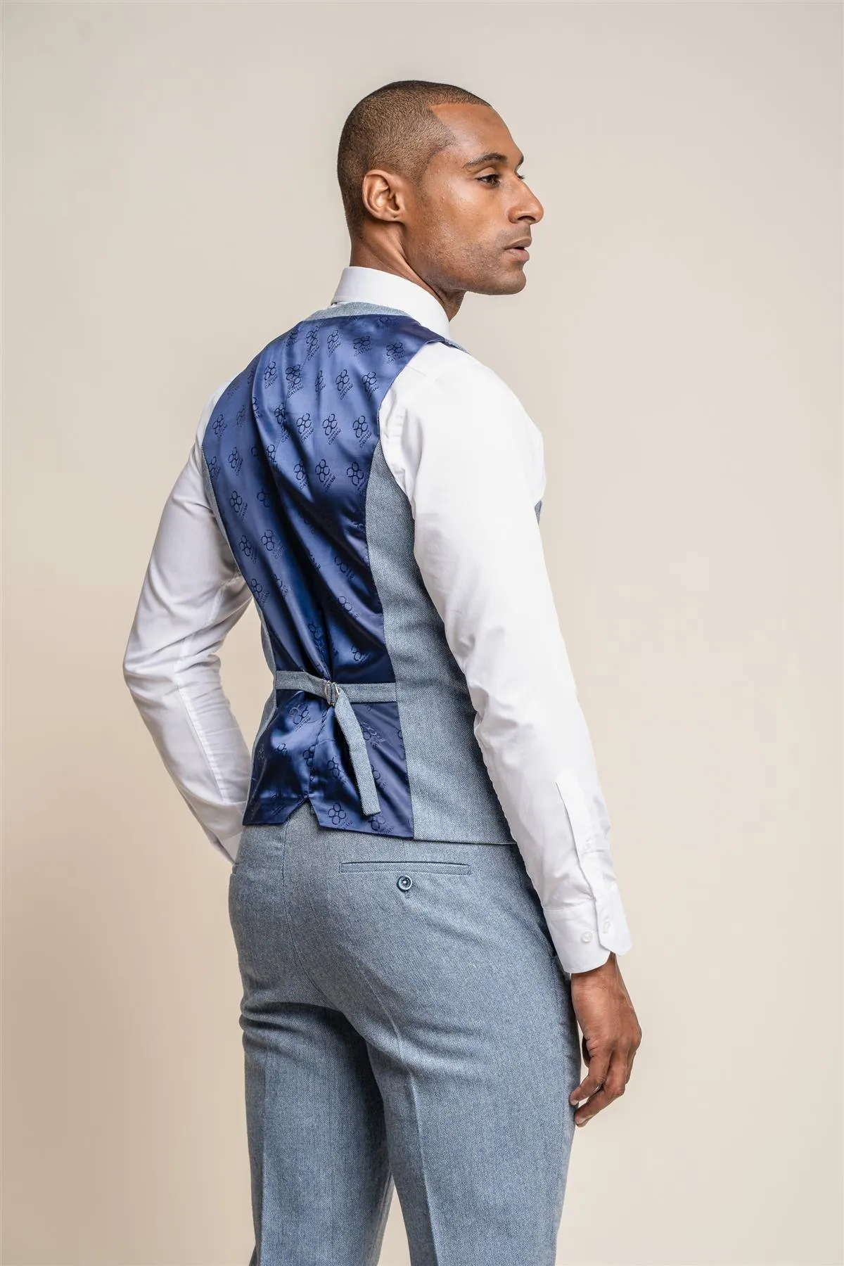 Wells Blue Tweed Waistcoat