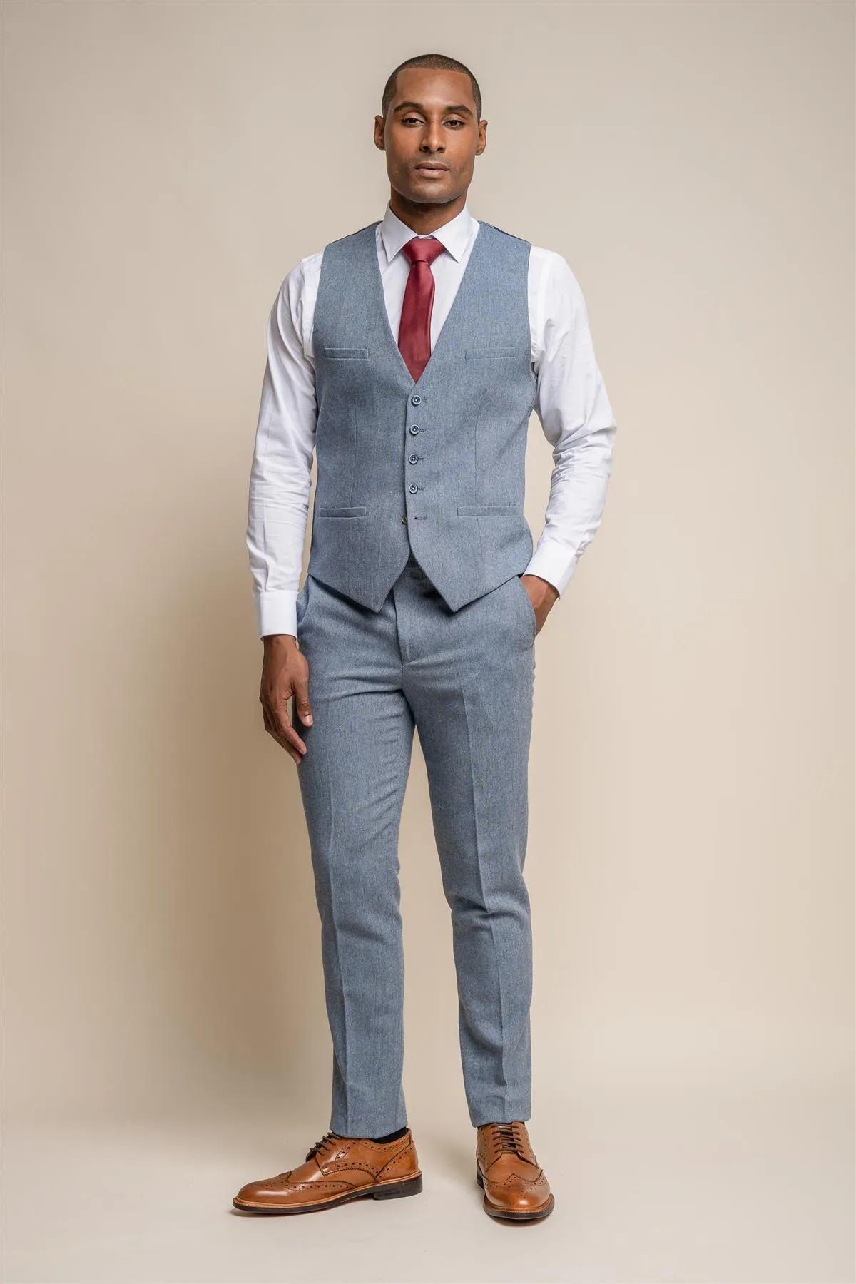 Wells Blue Tweed Waistcoat