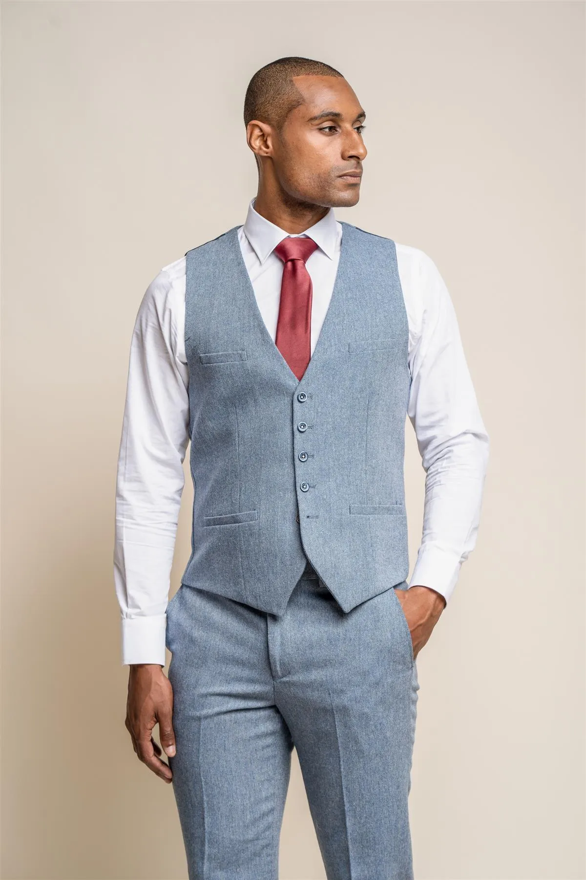 Wells Blue Tweed Waistcoat