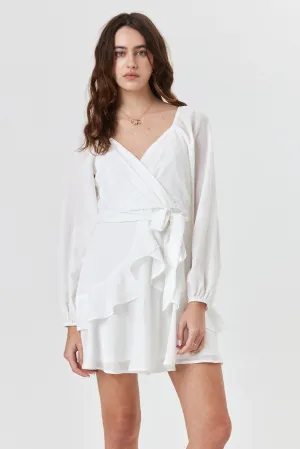 White Long Sleeve Wrap Skater Dress